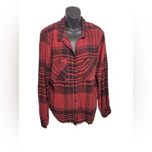 Anthropologie Cloth and Stone red and black flannel size large